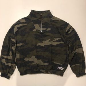 PINK by VS Camo Cropped Quarter Zip Sweatshirt Womens Size XS